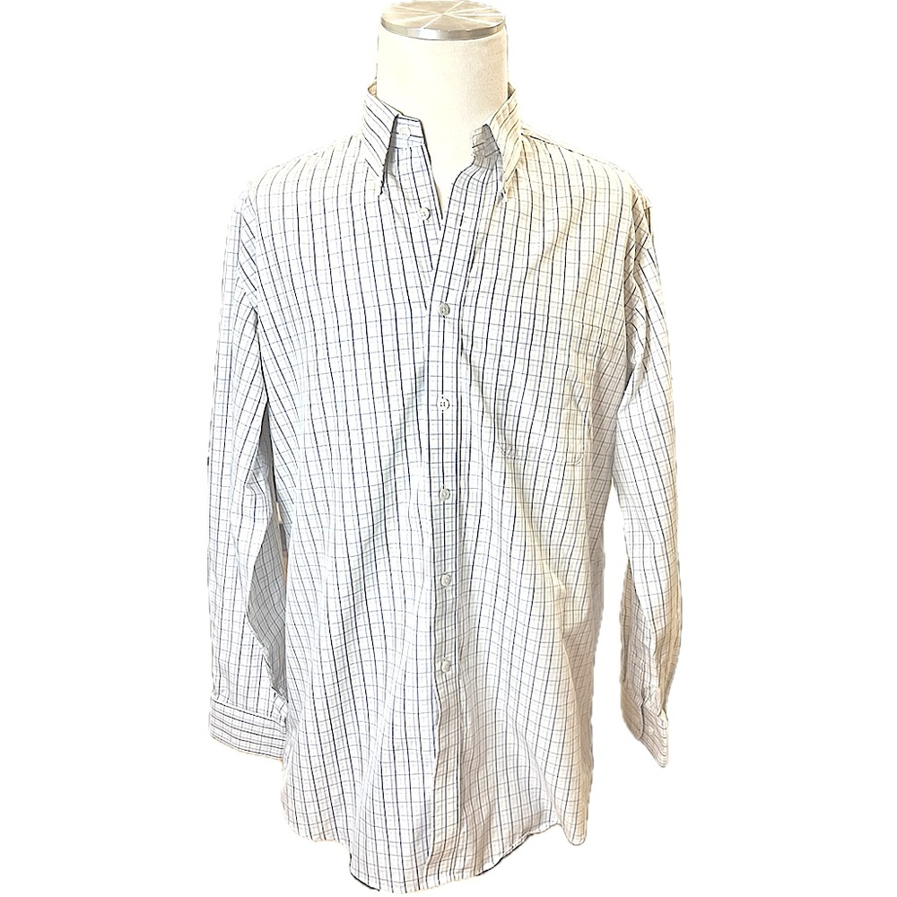 Kirkland White Plaid Non-Iron Button Down Dress Shirt, Men’s Size 16.5/35
